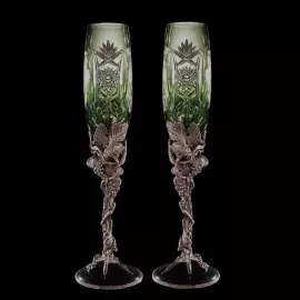 Хрустальные бокалы для вина "Винограная лоза" изумрудные, на 2 персоны